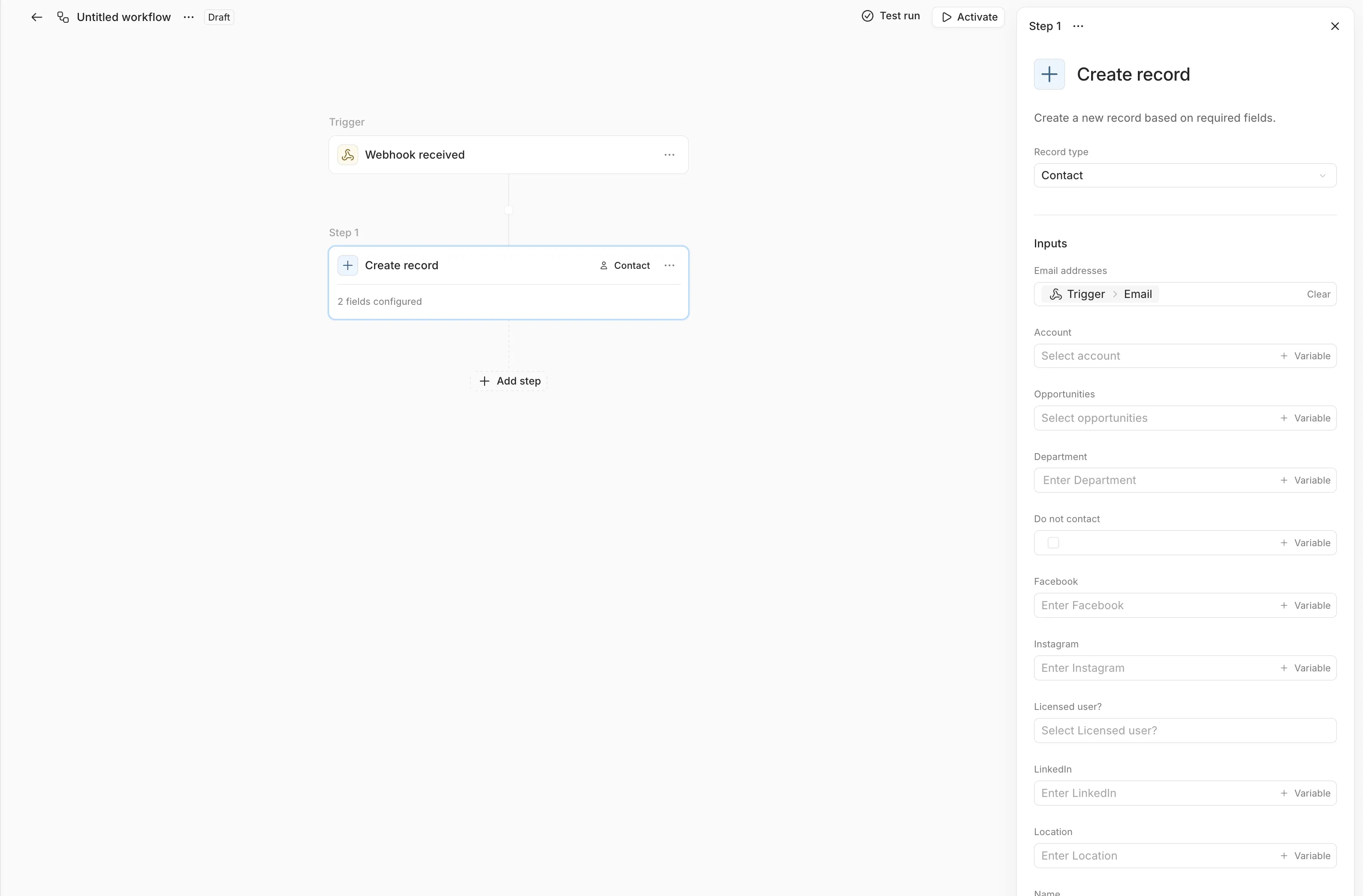 create contact action